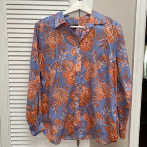 Talbots Orange Blue Button Up Paisley Boho Lightweight Cotton L